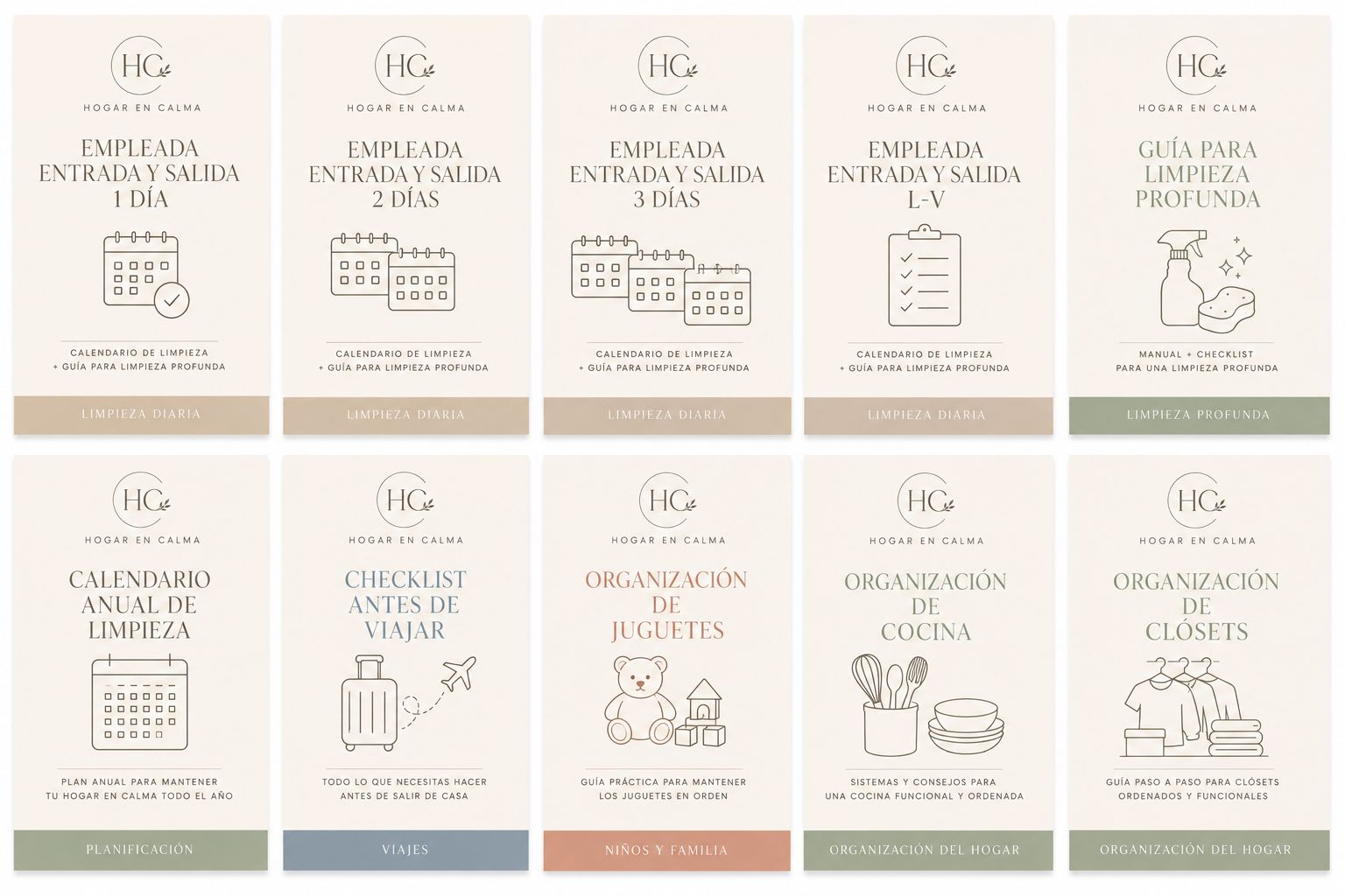Colección de calendarios de limpieza para empleada doméstica — Hogar en Calma